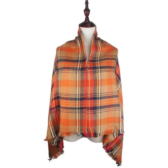 Women's Fall Winter Scarf Classic Tassel Plaid Tartan Warm Soft Chunky Large - Picture 4 of 8